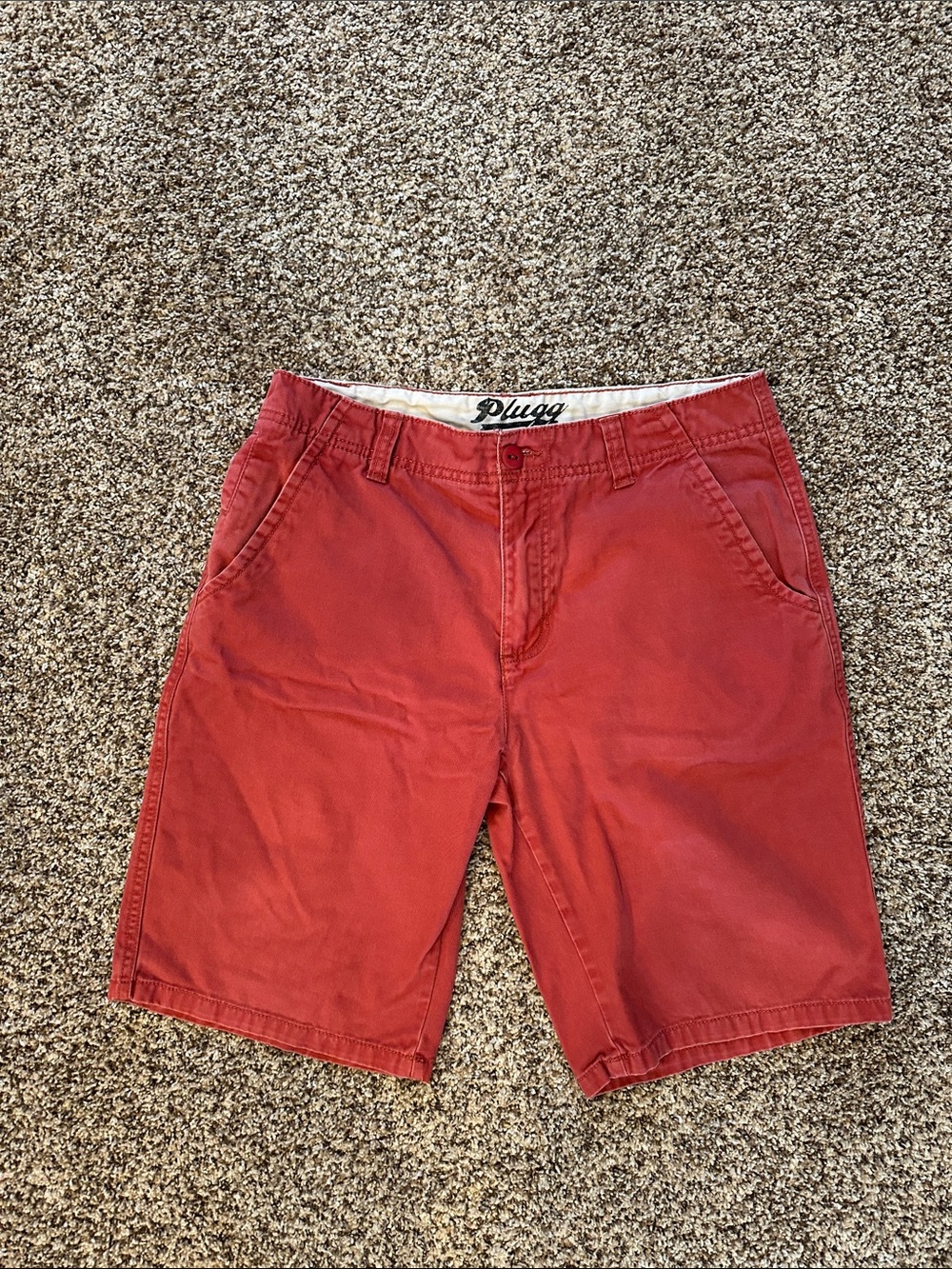 Plugg Men's Brick Red Cotton Flat-Front Chino Shorts
